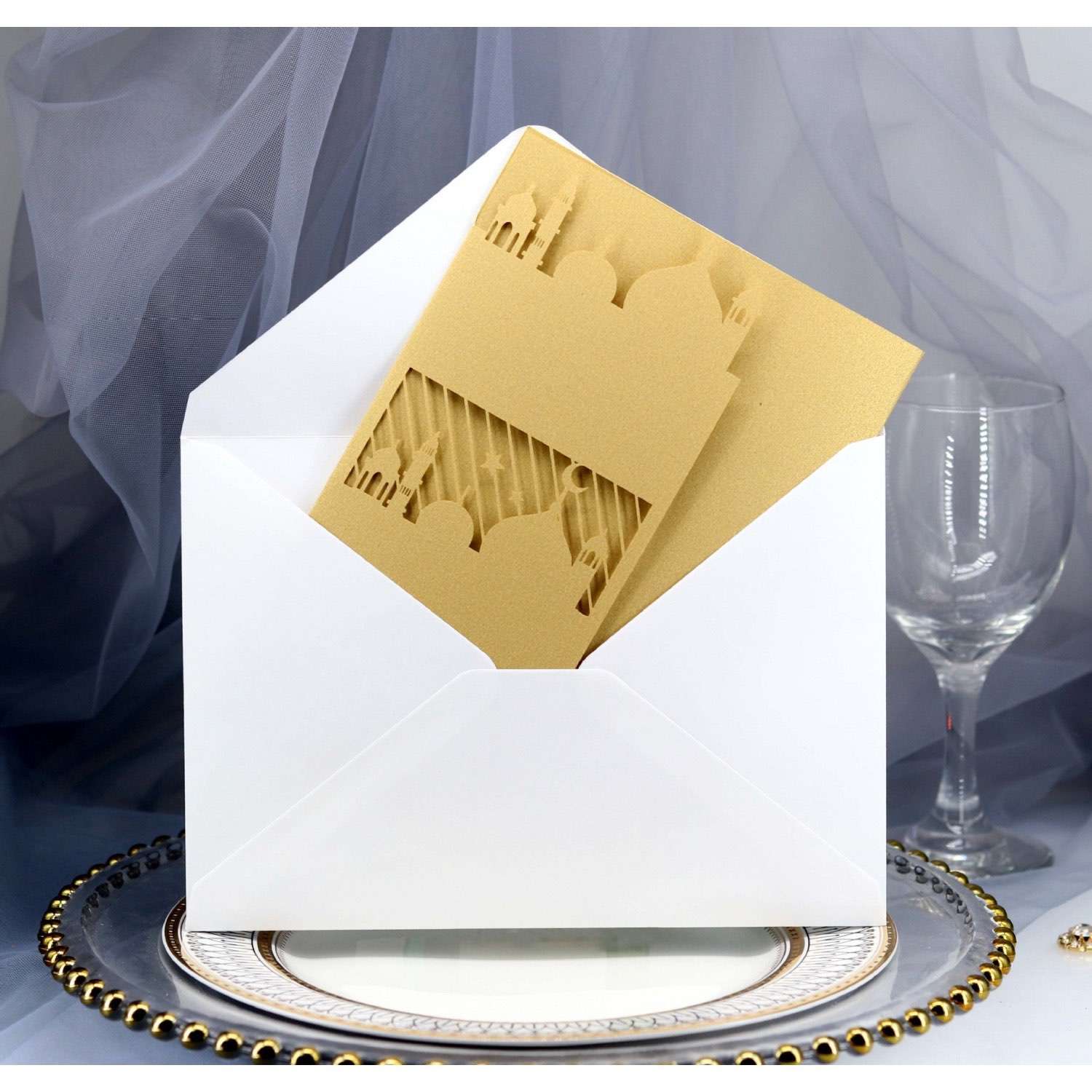  Eid Mubarak Greeting Card With Envelope The Middle East Laser Cut Invitation Card Rectangle